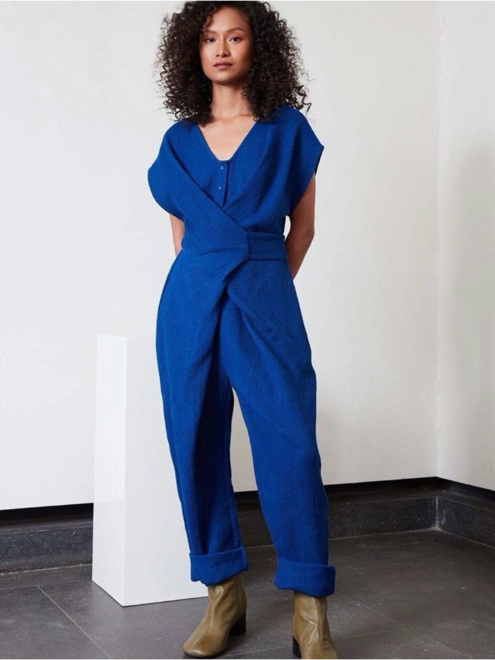 Cobalt Blue Wrap-Front Jumpsuit